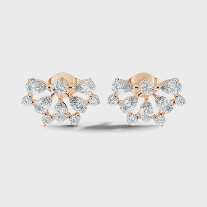 Pear And Round Cut Lab Grown Diamond Geometric Stud Earring