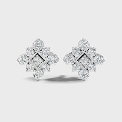 Round Cut Lab Grown Diamond Cluster Halo Stud Earring