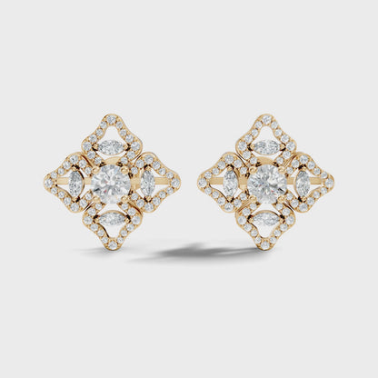 Round & Marquise Cut Lab Grown Diamond Vintage Halo Stud Earring