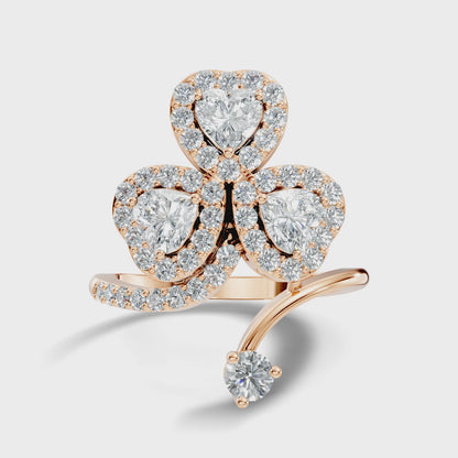 1.28Ct Heart Shape Lab Grown Diamond Triple Stone Halo Ring