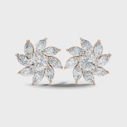3.24 CT Round and Marquise Cut Lab Grown Diamond Stud Earring