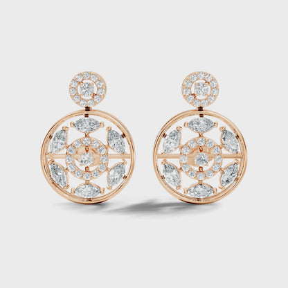 Circle Shape Round & Marquise Lab Grown Diamond Halo Stud Earring