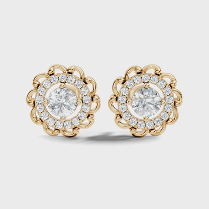 Vintage Round Labgrown Diamond Stud Earring In 14K Solid White Gold For Women's