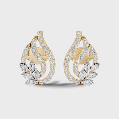 Round and Marquise Cut Lab Grown Diamond Teardrop Stud Earring