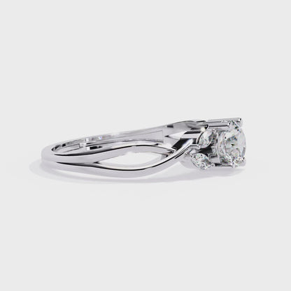 Round and Marquise Cut Lab Grown Diamond Handcrafted Promise Ring For Women's