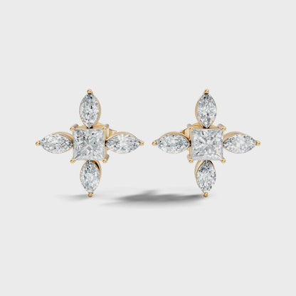 White Gold Princess & Marquise Cut Lab Grown Diamond Stud Earring