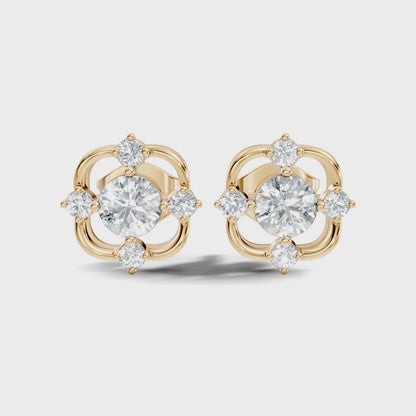 Round Cut Lab Grown Diamond Floral Cluster Square Stud Earring