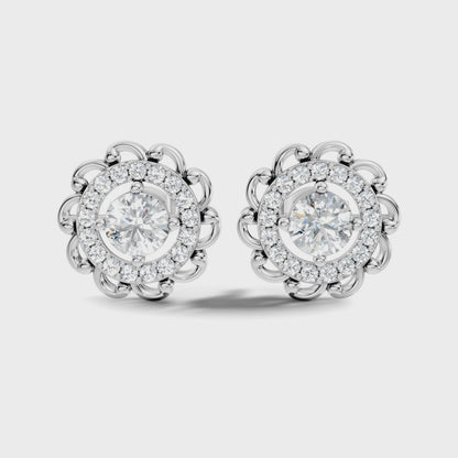 Vintage Round Labgrown Diamond Stud Earring In 14K Solid White Gold For Women's