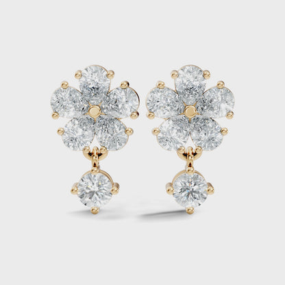 Lab Grown Pear Cut Floral Shape Round Diamond Drop Earring