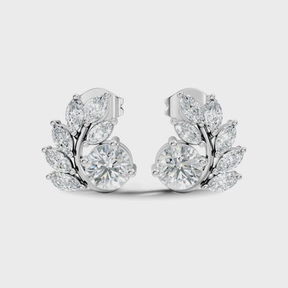 0.82 CT Marquise Cut Lab Grown Diamond Leaf Style Stud Earring