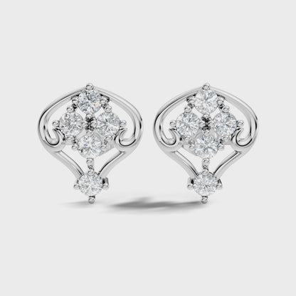 Lab Grown Round Cut Diamond Vintage Scroll Cluster Stud Earring