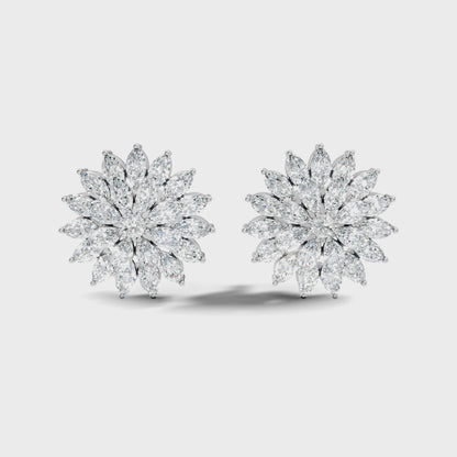 1.19 Ct Marquise Cut Lab Grown Diamond Floral Cluster Stud Earring