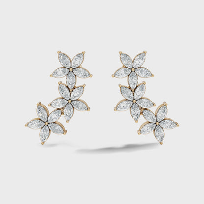 Marquise Cut Lab Grown Diamond Floral Cluster Drop Earring