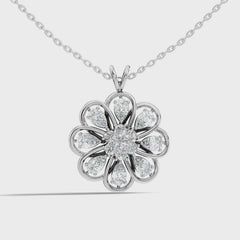 Round & Pear Lab Grown Prong Vintage Flower Shape Diamond Pendant
