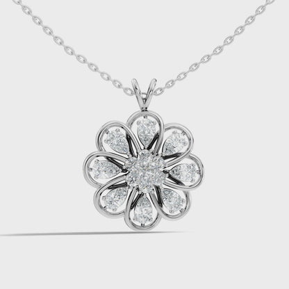 Vintage Flower Design Diamond Pendant Necklace 14K Gold Lab-Grown Diamond Jewelry For Women
