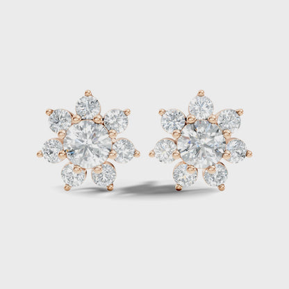 Round Lab Grown diamond Push Back Cluster Set Stud Earring