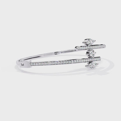 1.56Ct Marquise And Round Cut Lab Grown Diamond Unique Channel Set 14k Yellow Gold Daily Wear Bangle