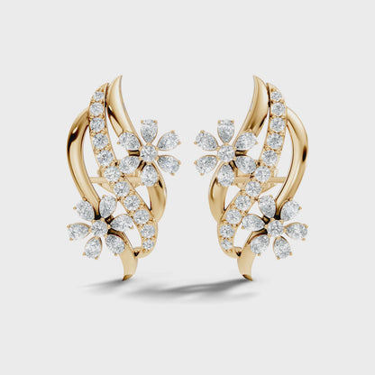 3.80 Ct Pear & Round Shapes Elegance Unique 18k Solid Gold Diamond Earrings For Her