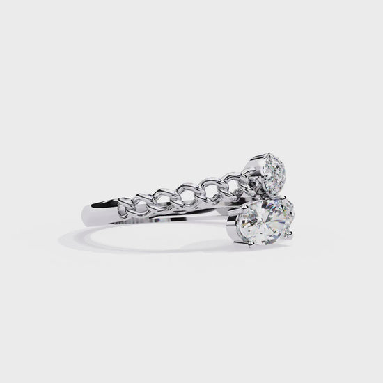 Oval And Round Cut Top Grade Lab Grown Diamond Bypass Elegant Art Deco Toi Moi Unique Engagement Ring