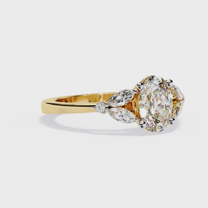 1.37Ct Oval, Marquise and Round Cut Lab Grown Triple Diamond Art Deco Delicate Vintage Stackable Ring