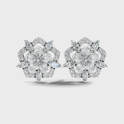 Round and Marquise Cut Lab Grown Diamond Vintage Cluster Stud Earring