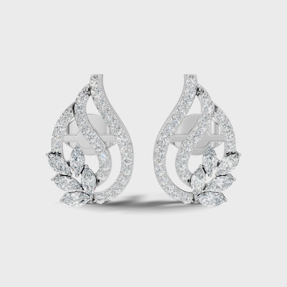 Round and Marquise Cut Lab Grown Diamond Teardrop Stud Earring