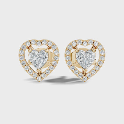 Heart Shape Lab Grown Diamond Prong Set Halo Stud Earring