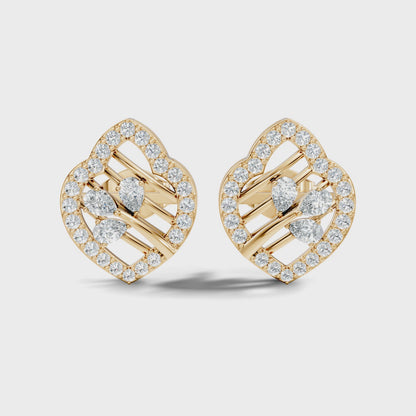 Pear and Round Lab Grown Diamond Halo Cluster Stud Earring