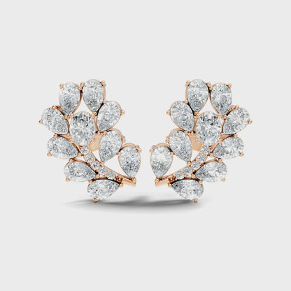 Pear, Oval and Round Cut Diamond Cluster Stud Earring