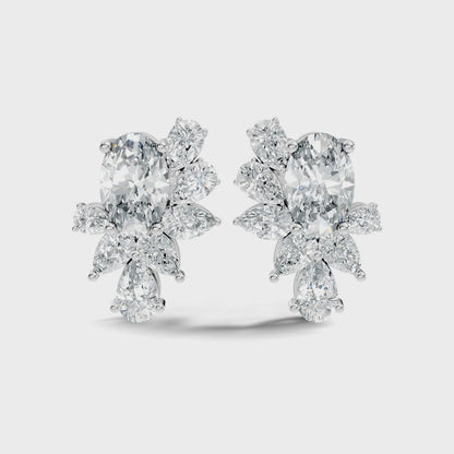 Oval and Pear Cut Lab Grown Diamond Unique Prong Stud Earring