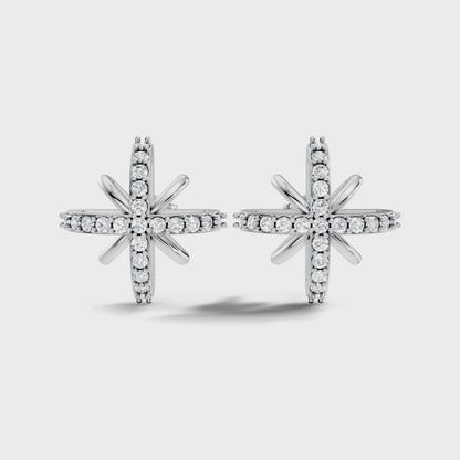 Round Cut Lab Grown Diamond Cross Starburst Stud Earring