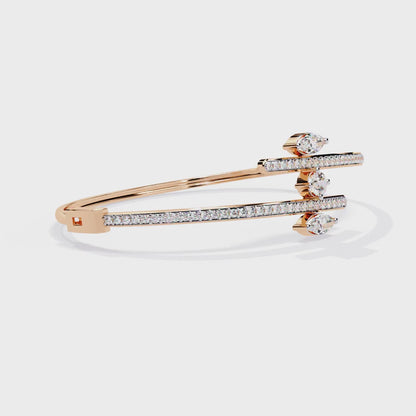 1.56Ct Marquise And Round Cut Lab Grown Diamond Unique Channel Set 14k Yellow Gold Daily Wear Bangle