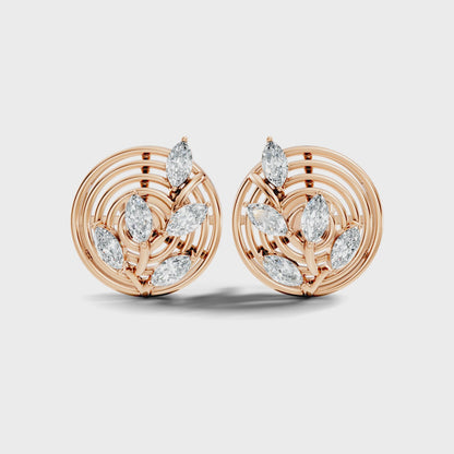 Round Shape Marquise Cut Lab Diamond 18k Rose Gold Stud Earring