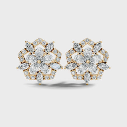 Round and Marquise Cut Lab Grown Diamond Vintage Cluster Stud Earring
