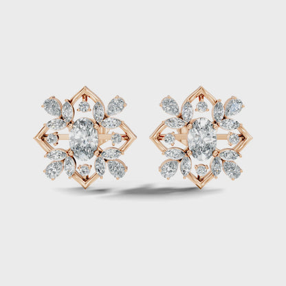 Oval Center Lab Grown Diamond Multi Shape Floral Stud Earring