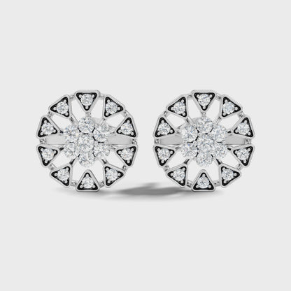 Round Cut Lab Grown Diamond Geometric Double Halo Stud Earring