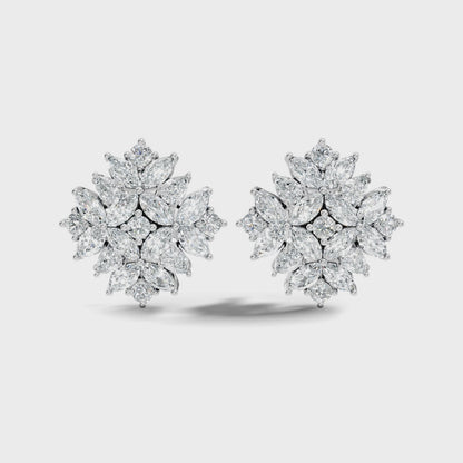 Marquise and Round Lab Grown Diamond Floral Stud Earring
