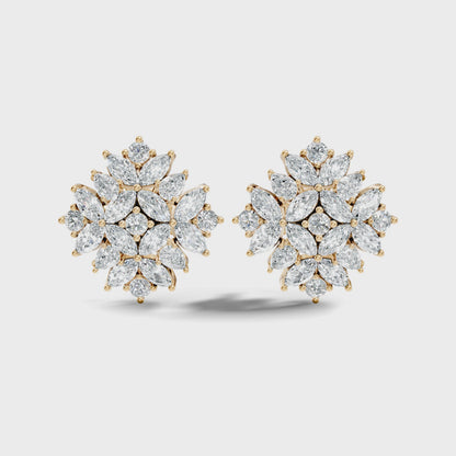 Marquise and Round Lab Grown Diamond Floral Stud Earring