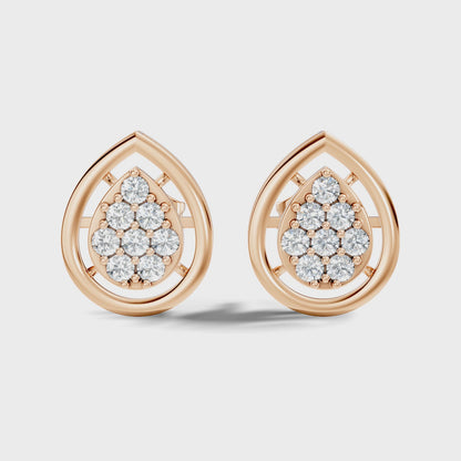 Round Cut Lab Grown Diamond Teardrop Frame Stud Earring