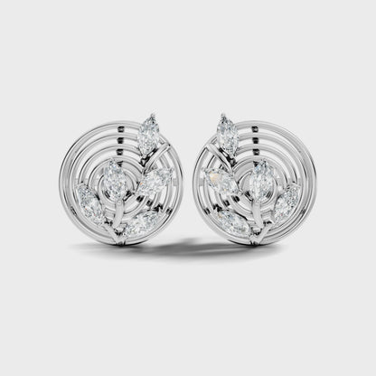 Round Shape Marquise Cut Lab Diamond 18k Rose Gold Stud Earring
