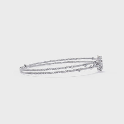Round Cut White Colorless Diamond Art Deco Elegant Delicate Handmade Cuff Bracelet Gift For Her