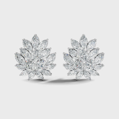 Marquise and Oval Cut Lab Grown Diamond Floral Cluster Stud Earring