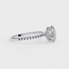 1.44 Ct Oval & Round Cut  Lab Grown Stunning Pave Set Solitaire Ring Dainty Women's Jewelry