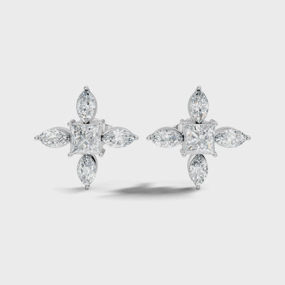 White Gold Princess & Marquise Cut Lab Grown Diamond Stud Earring