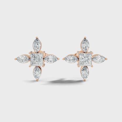 White Gold Princess & Marquise Cut Lab Grown Diamond Stud Earring