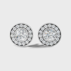 Double Bezel Prong Set Round Lab Grown Halo Classic Stud Earring