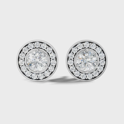 Double Bezel Prong Set Round Lab Grown Halo Classic Stud Earring