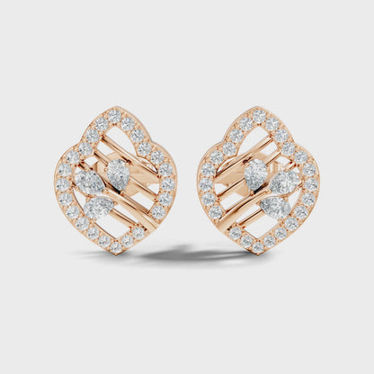 Pear and Round Lab Grown Diamond Halo Cluster Stud Earring