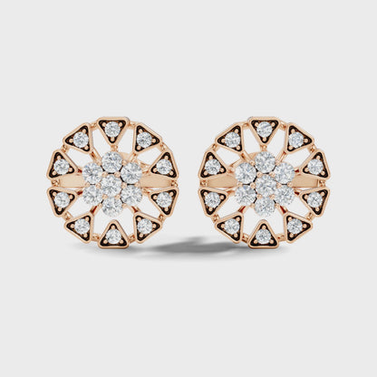 Round Cut Lab Grown Diamond Geometric Double Halo Stud Earring