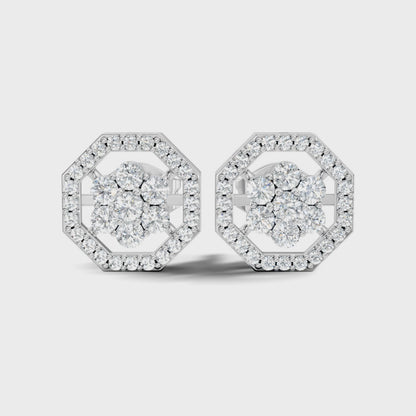 Round Lab Grown Diamond Halo Cluster Octagon Stud Earring